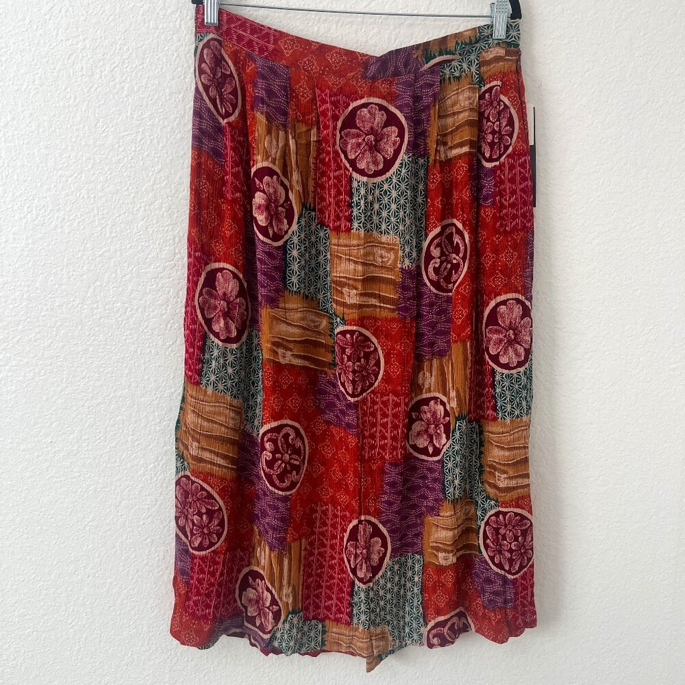 NWT Vtg Sag Harbor Sz 1X Patchwork Mixed Print‎ Midi Skirt Boho Artsy Festival